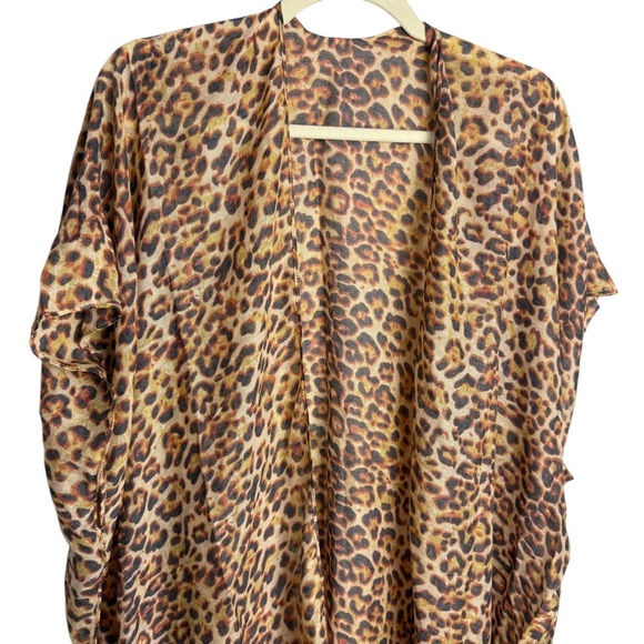 Bon Voyage Cheetah Animal Print Sheer Oversized Swimsuit Coverup Open Front - Picture 5 of 7